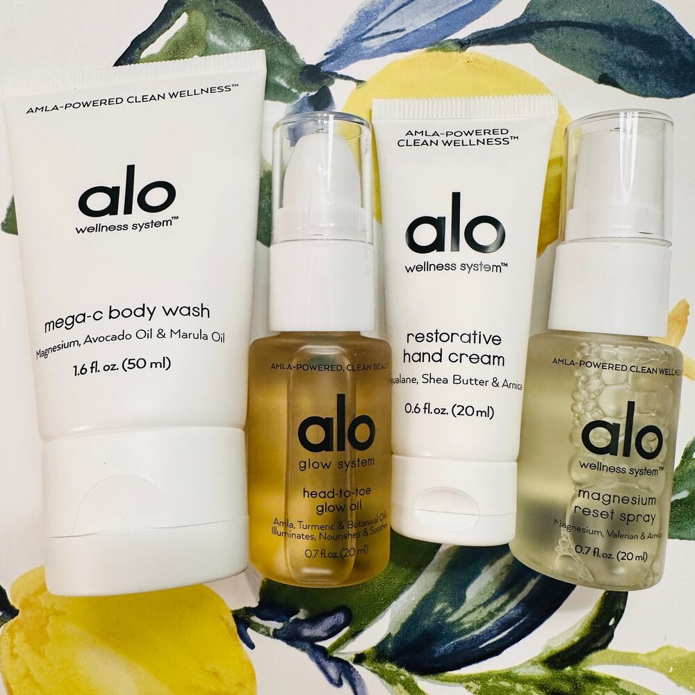 ALO YOGA Wellness System Mega-C Body Wash + Glow Oil + Hand Cream + Reset Spray